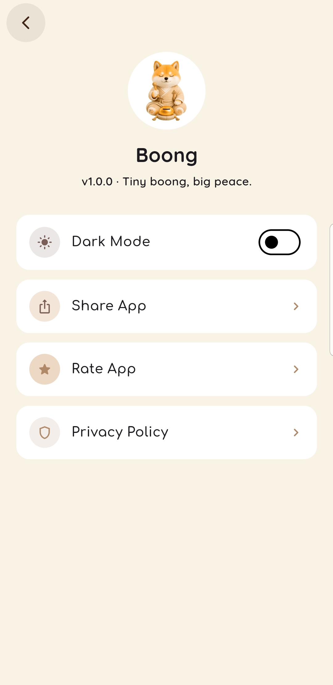 Boong settings screen
